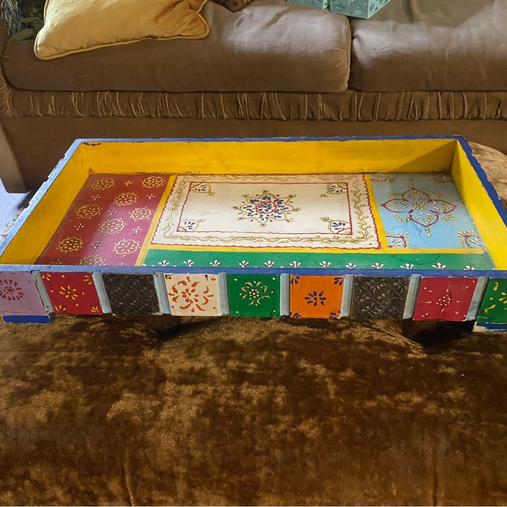 Vintage Handpainted Folk Art Wooden Serving Tray Cottagecore Bohemian Artist